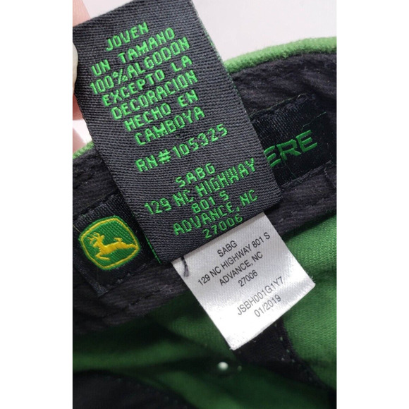 John Deere Green With Black & Gold Logo Canvas Strapback Hat Cap - Picture 8 of 10